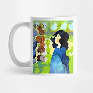 Little Girl Looking At Flowers and Bees Mug